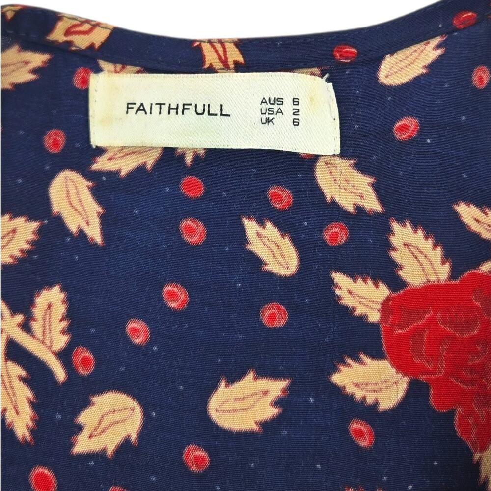 Faithfull the Brand | Atlas- Navy Blue Floral Print Wrap Dress | Size 2 - Picture 5 of 7